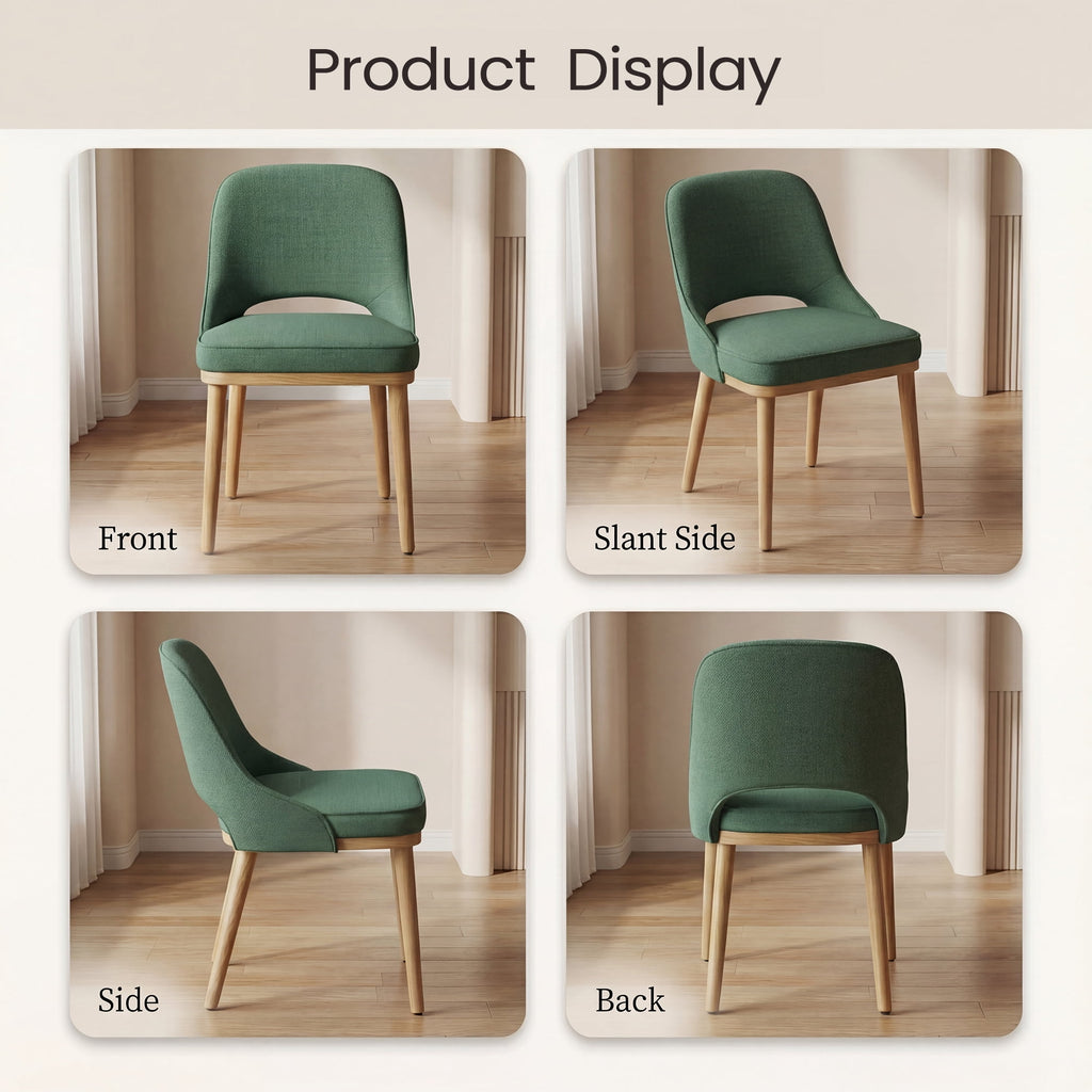 EOP Dining Chairs Set of 2, Upholstered Dining Side Chairs with Solid Rubber Wood Legs and Backrest, Modern Soft Chairs for Kitchen Dining Room Living Room, Green