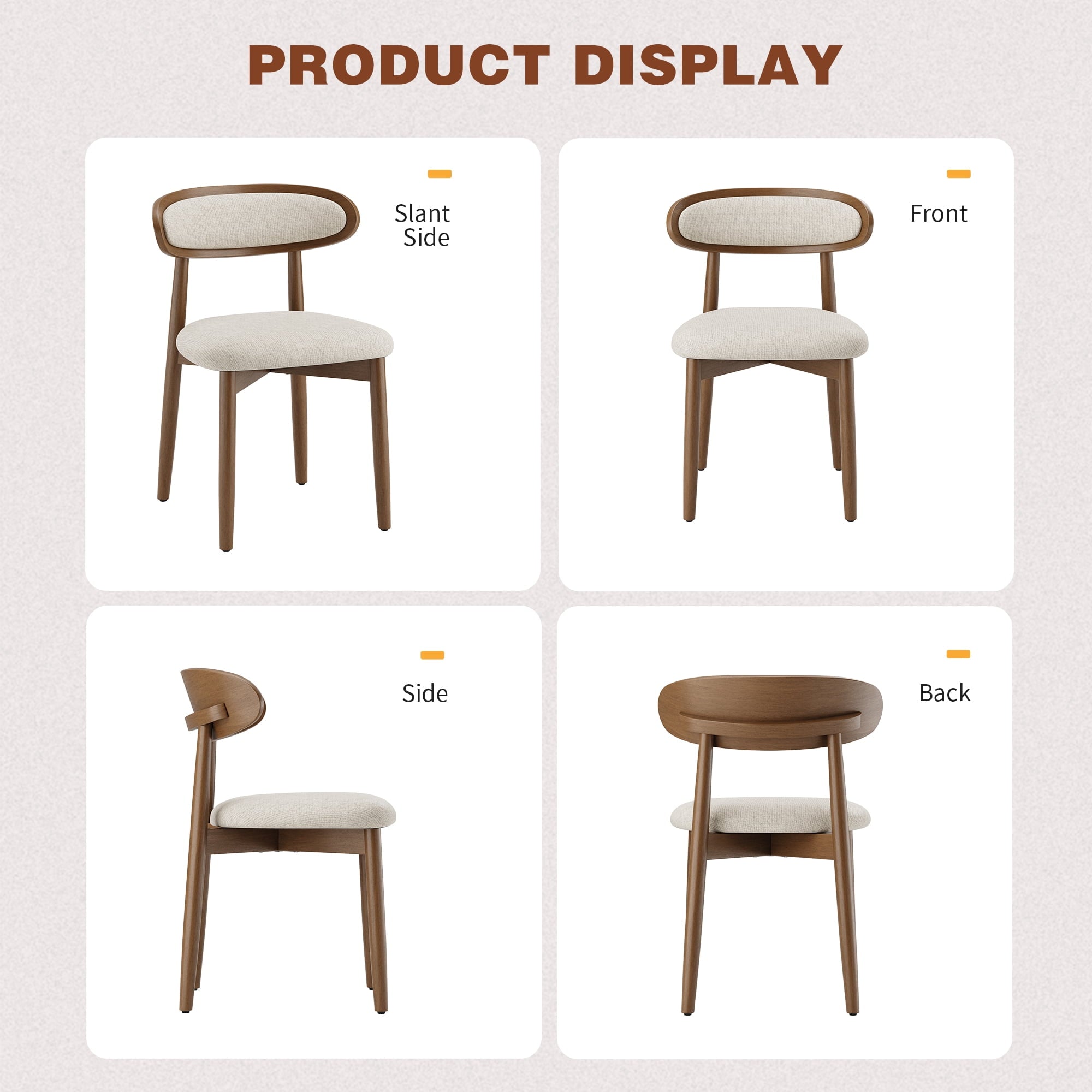 EOP Upholstered Dining Chairs Set of 2, Farmhouse Modern Fabric Wooden Dining Room Chair with Curved Back, Kitchen Side Chairs for Restaurant, Living Room, Beige