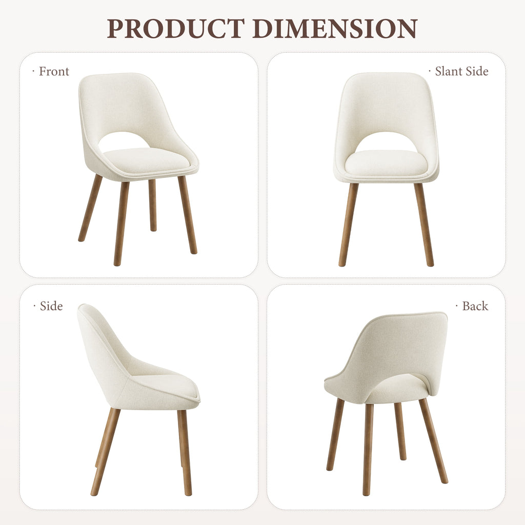 EOP Modern Upholstered Dining Chairs with Curved Back, Mid-Century Side Chairs with Solid Wood Legs For Dining Room, Kitchen and Restaurant, Set of 4, Beige
