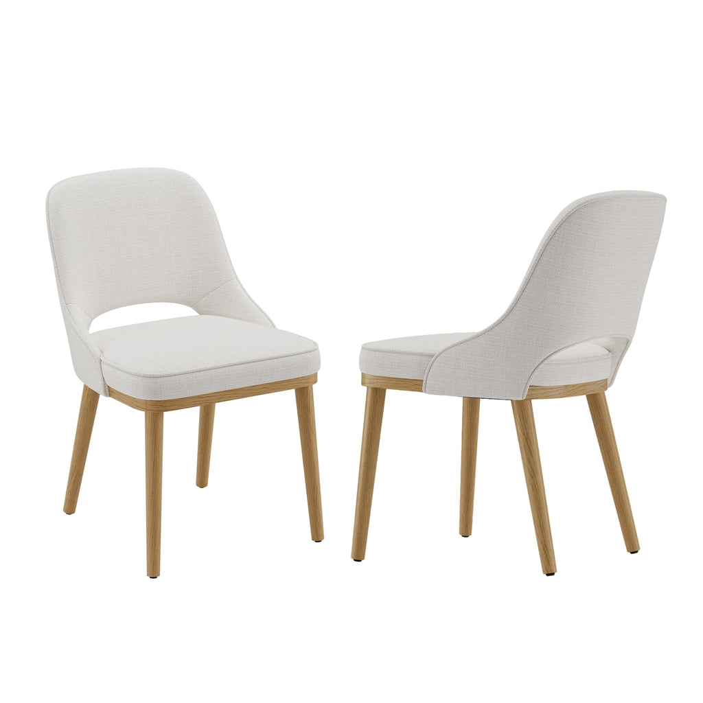 EOP Modern Dining Chairs Set of 2, Upholstered Dining Side Chairs with Solid Rubber Wood Legs, Open Back Design, Pet-Friendly Scratch-Resistant, Kitchen Dining Room Living Room Chairs, Beige