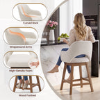 EOP Modern Swivel Bar Stools Set of 2, 25" Upholstered Counter Height Bar Stools with Wood Legs & Curved Back, Mid Century Bar Chairs for Kitchen Island Pub, Beige