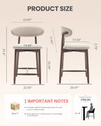 EOP Barstools Set of 2, Mid Century Counter Height Barstools with Curved Back, Upholstered Kitchen Bar Chairs with Wood Legs for Kitchen Island Dining Room
