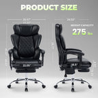 EOP Massage Office Chair, Reclining Faux Leather Chair with Heat and 6 Vibration Points, Big and Tall Executive Desk Chair with Headrest and Adjustable Footrest, Black