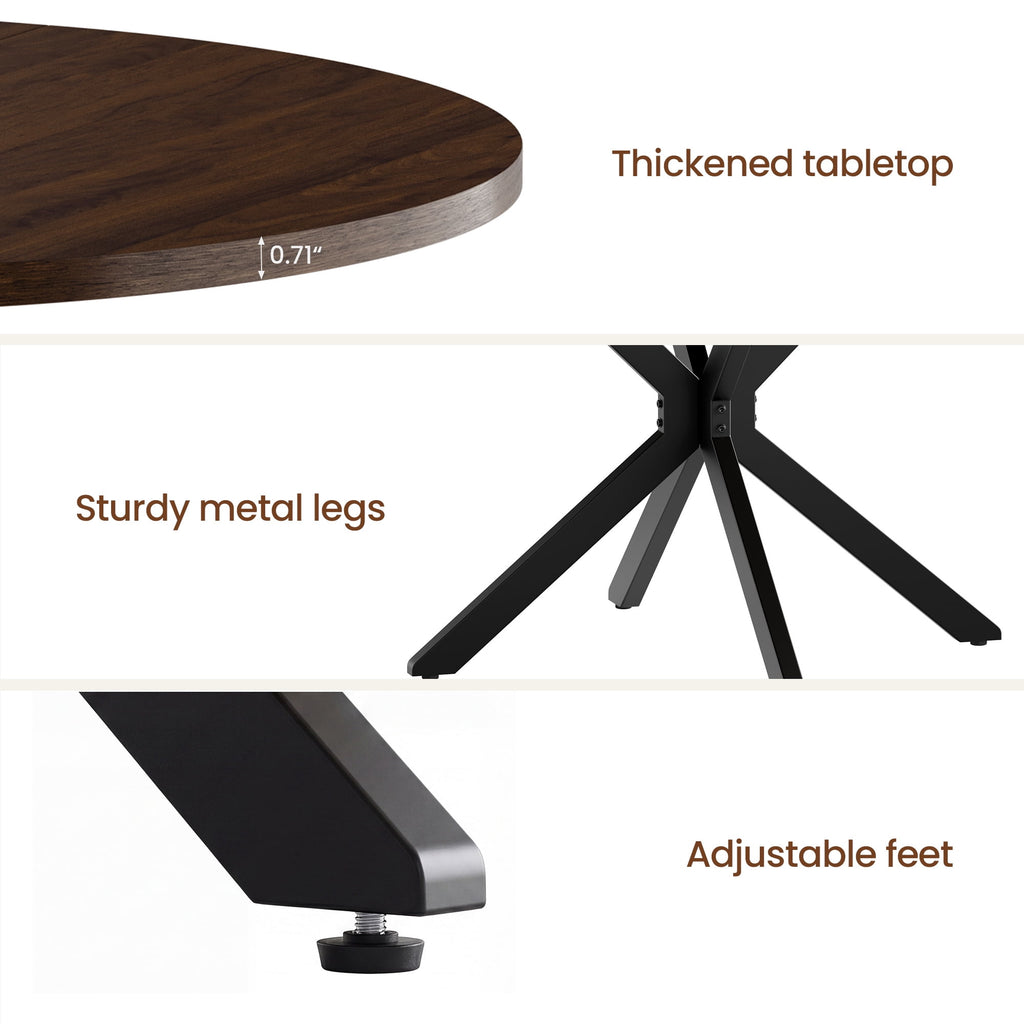 EOP 43″- 59″ Extendable Round Dining Table for 4-6, Farmhouse Oval Kitchen Table with Removable Leaves, Mid Century Modern Dining Room Table with Metal Frame, Space Saving, Walnut