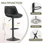 EOP Upholstered Bar Stool Set of 1, Adjustable Swivel Counter Height Bar Chair with Backrest, Modern PU Leather Counter Stool for Bar, Kitchen, Dining Room, Black