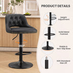 EOP Swivel Bar Stool, Adjustable Height PU Leather Bar Chair with Curved Backrest, Counter Height Seating for Kitchen Island Dining Room, Black
