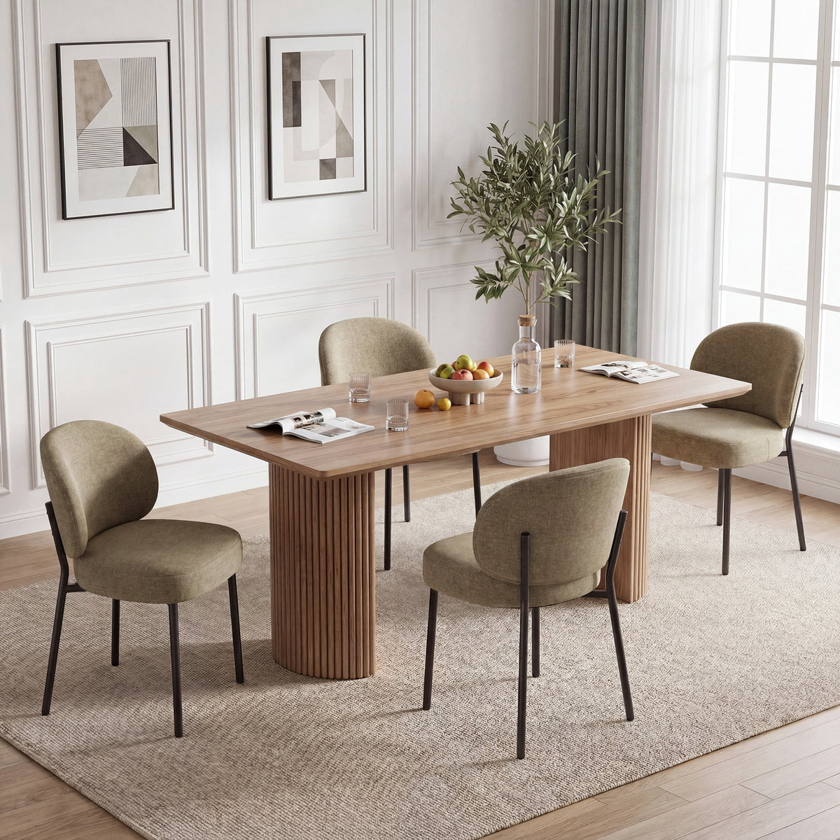 EOP Upholstered Dining Chairs Set of 4, Mid-Century Modern Dining Room Chairs with Curved Backrest and Metal Legs, Chair Kitchen for Dining Room, Camel