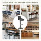EOP Upholstered Bar Stool Set of 1, Adjustable Swivel Counter Height Bar Chair with Backrest, Modern PU Leather Counter Stool for Bar, Kitchen, Dining Room, Black