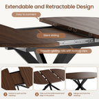 EOP 43″- 59″ Extendable Round Dining Table for 4-6, Farmhouse Oval Kitchen Table with Removable Leaves, Mid Century Modern Dining Room Table with Metal Frame, Space Saving, Walnut