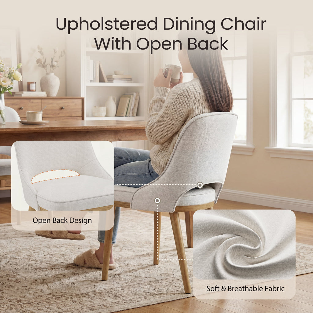 EOP Modern Dining Chairs Set of 2, Upholstered Dining Side Chairs with Solid Rubber Wood Legs, Open Back Design, Pet-Friendly Scratch-Resistant, Kitchen Dining Room Living Room Chairs, Beige