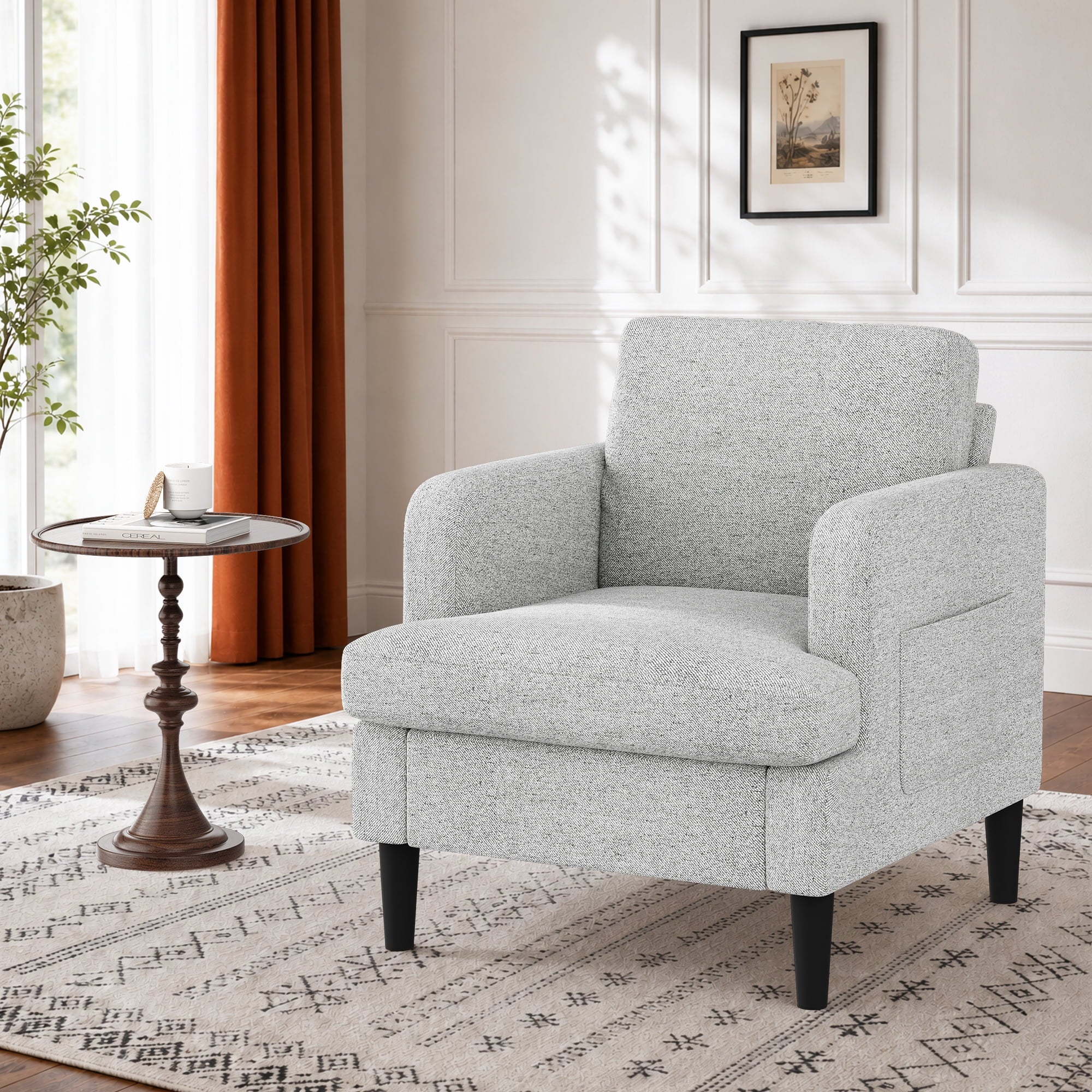 EOP 29.13" Accent Chairs Upholstered Fabric Compty Chairs with Armrest Reading Chair with Solid Wood Frame for Living Room Reading Room, Gray