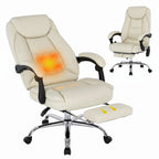 EOP Massage Faux Leather Desk Chair with Footrest High Back Office Chair Computer Reclining, Beige