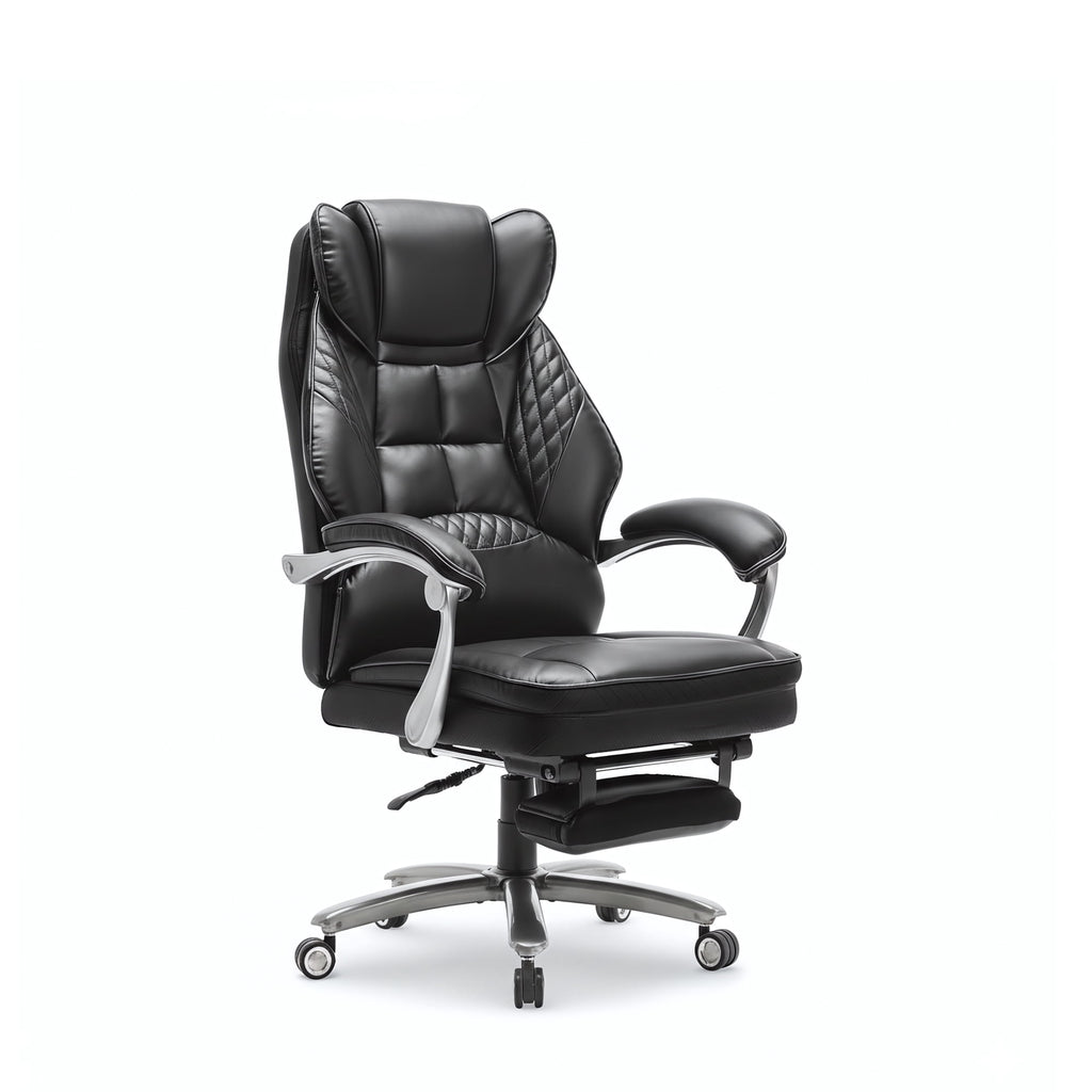 EOP Massage Big and Tall Office Chair with Heat and 4 Vibration Points, Executive Desk Chair with Adjustable Footrest, Black