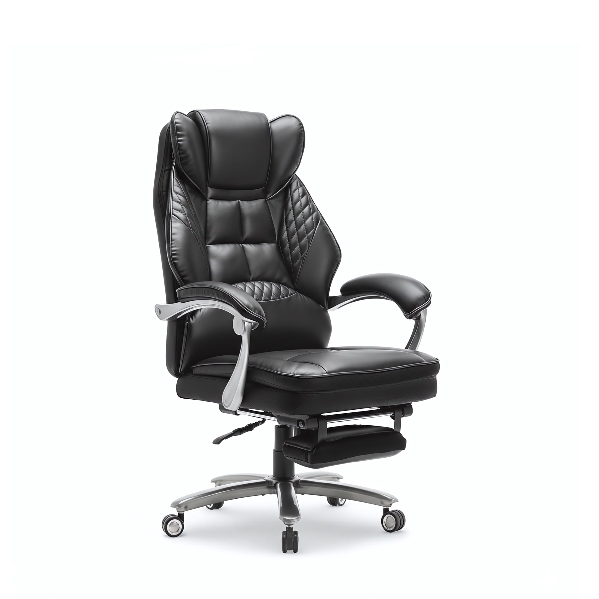 EOP Massage Big and Tall Office Chair with Heat and 4 Vibration Points, Executive Desk Chair with Adjustable Footrest, Black