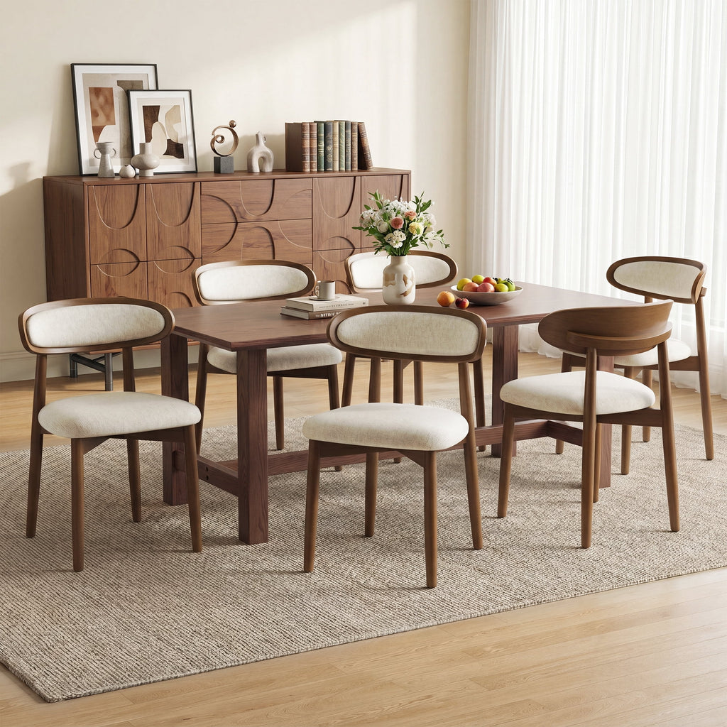 EOP Upholstered Dining Chairs Set of 2, Farmhouse Modern Fabric Wooden Dining Room Chair with Curved Back, Kitchen Side Chairs for Restaurant, Living Room, Beige