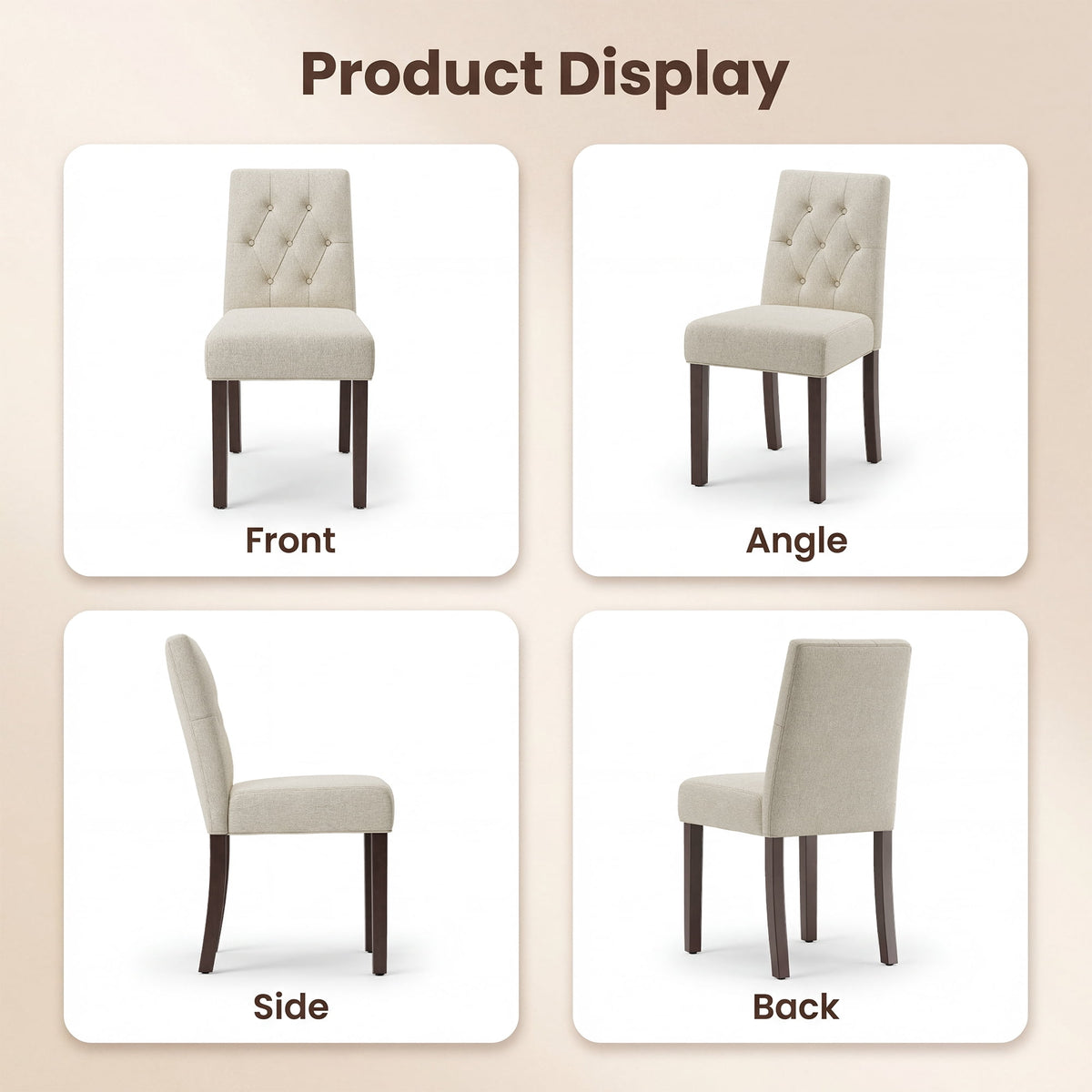 EOP Dining Chairs Set of 2, Modern Upholstered Fabric Dining Room Chairs, Armless Kitchen Side Chairs with Wood Legs and Padded Seat for Living Room, Bedroom, Kitchen, Beige