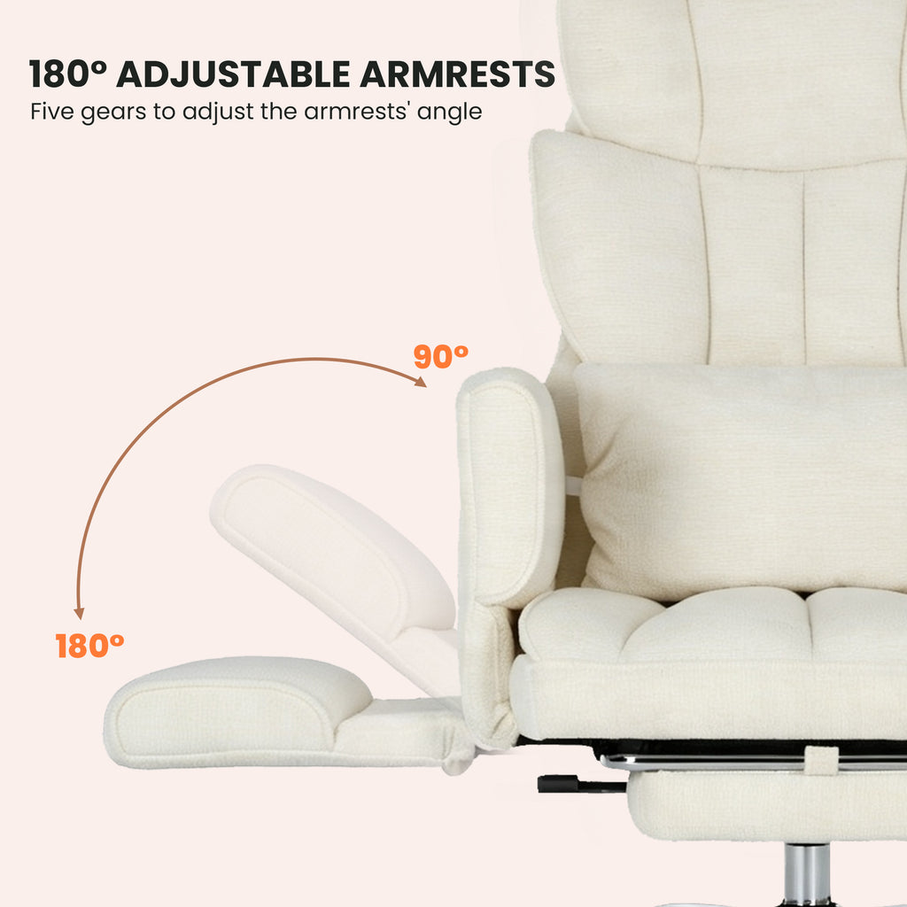 EOP Office Chair, Swivel Ergonomic Large Desk Chair with Adjustable Backrest and Footrest, Flip Armrests Home Executive Office Chair for Work, Gaming, Beige