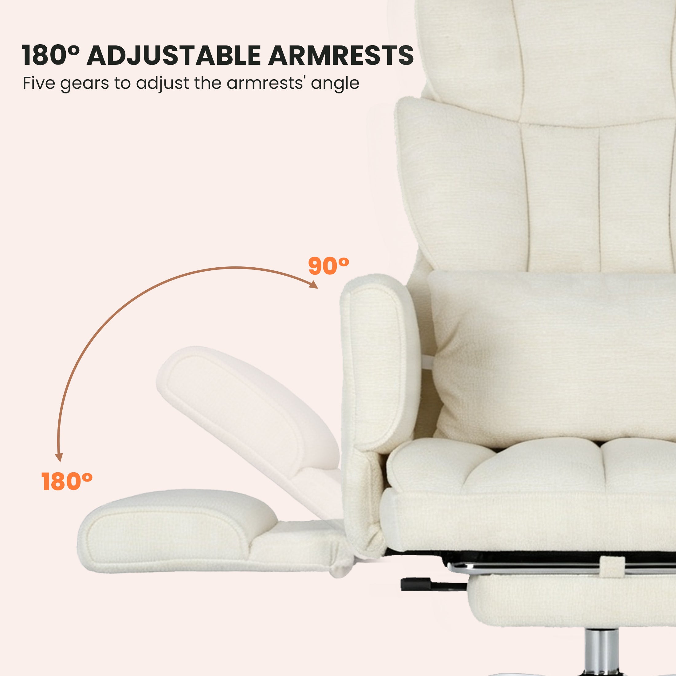 EOP Office Chair, Swivel Ergonomic Large Desk Chair with Adjustable Backrest and Footrest, Flip Armrests Home Executive Office Chair for Work, Gaming, Beige