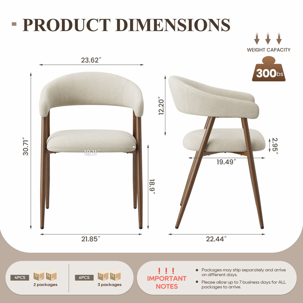 EOP Modern Linen Fabric Dining Chairs Set of 2, Upholstered Kitchen Chair with Metal Leg for Dining Room Restaurant, Beige