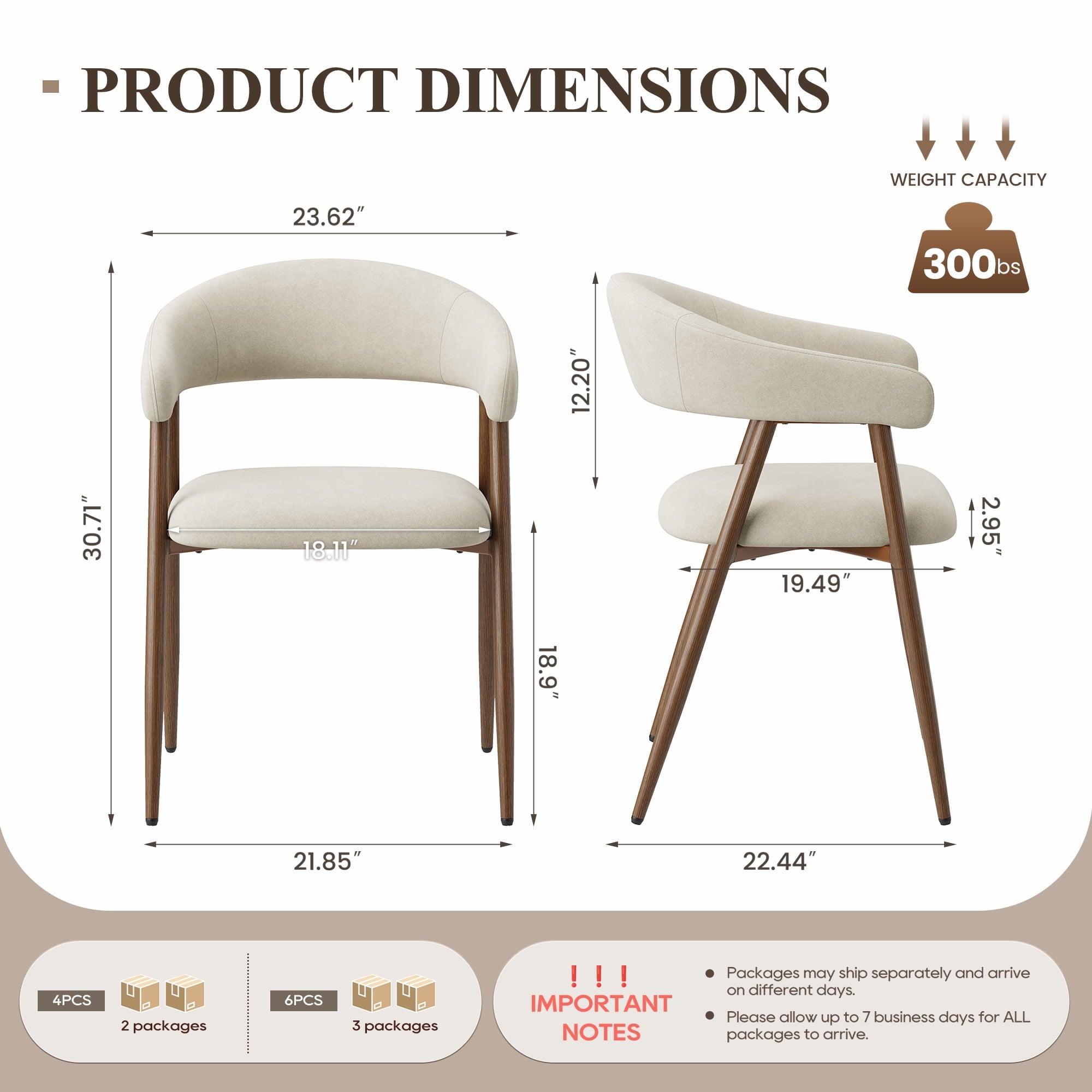 EOP Modern Linen Fabric Dining Chairs Set of 2, Upholstered Kitchen Chair with Metal Leg for Dining Room Restaurant, Beige