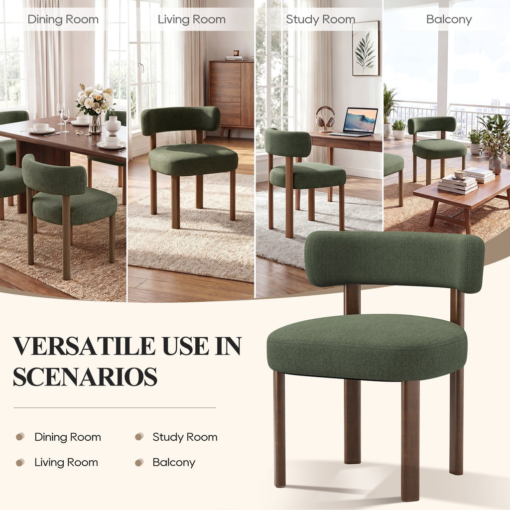 Upholstered Dining Chairs Set of 4, Mid Century Modern Dining Room Chairs, Farmhouse Wooden Chairs with Ergonomic Curved Backrest for Kitchen Dining Vanity
