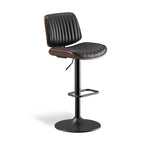 EOP Modern Single Upholstered 26’’H Barstool, Adjustable Height Counter Stool with Bentwood, Faux Leather Swivel Bar Stool with Metal Frame, Black