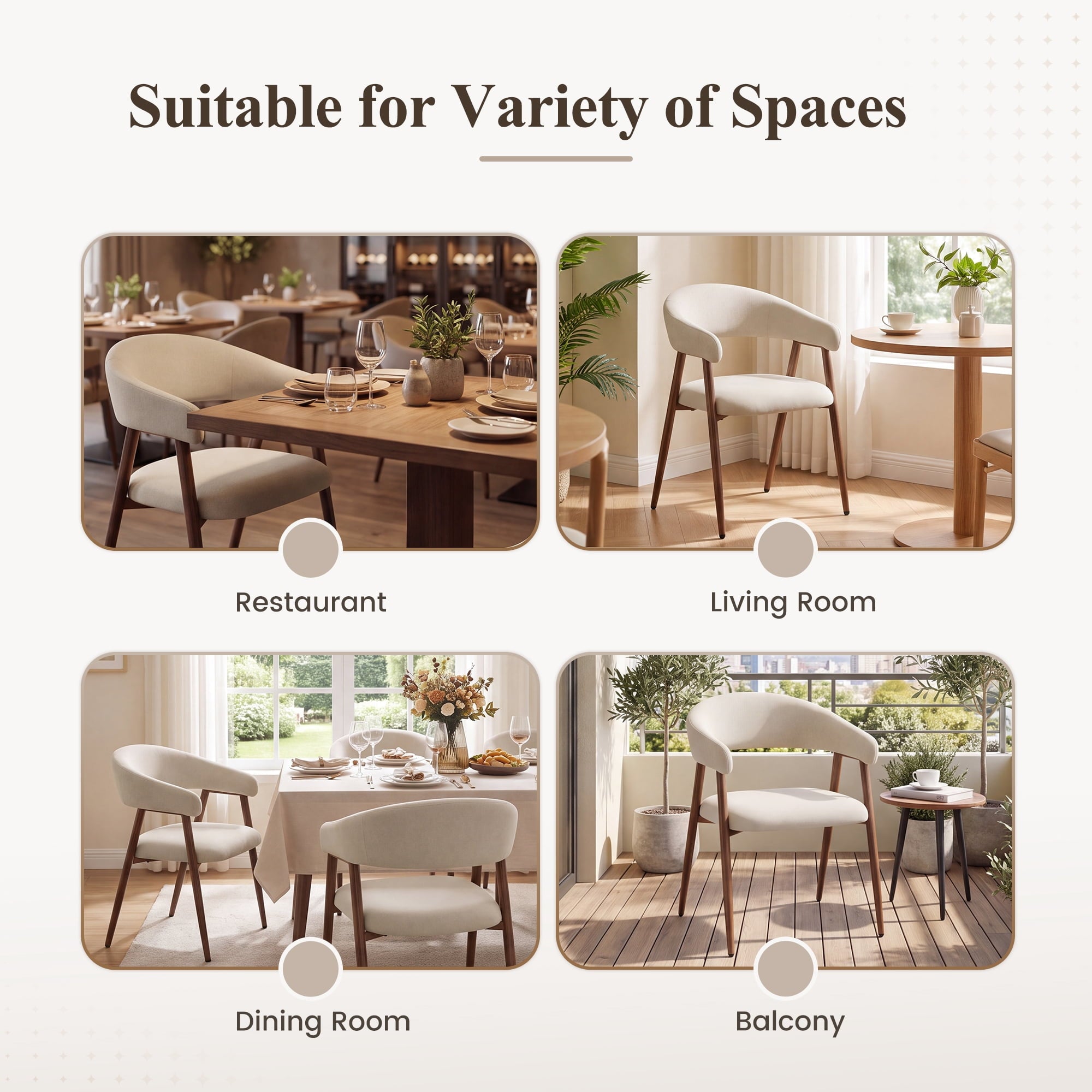 EOP Modern Linen Fabric Dining Chairs Set of 2, Upholstered Kitchen Chair with Metal Leg for Dining Room Restaurant, Beige