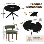 EOP 5-Piece Dining Set with Expandable 43″- 59″ Dining Table and 4 Upholstered Chairs for Small Spaces Small Home Kitchen Apartment, Black Table with Green Chairs