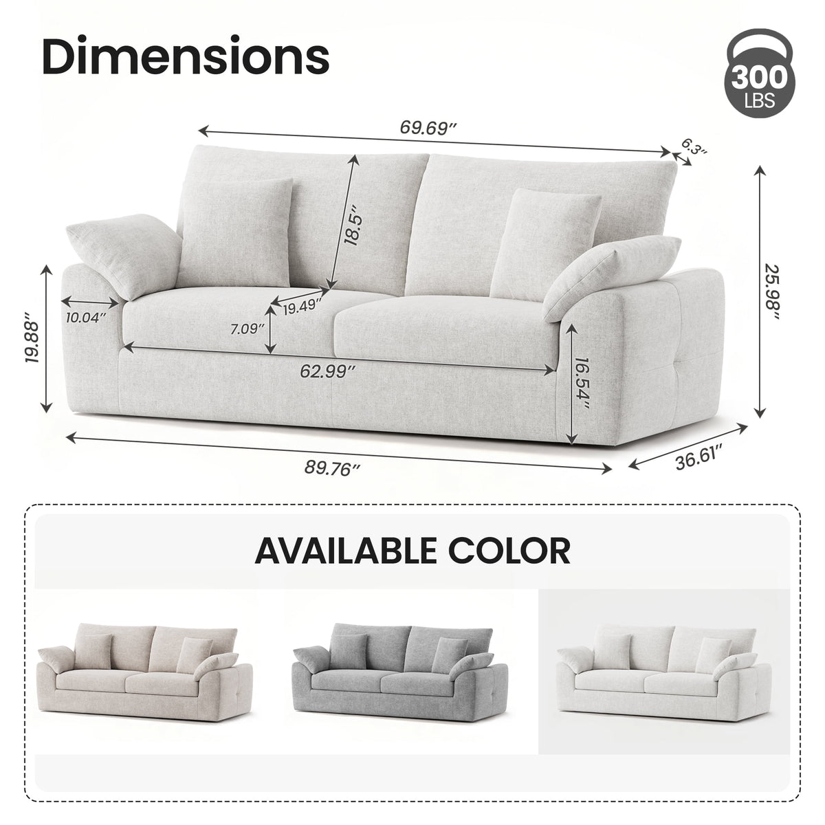 EOP 62.99" Wide Cloud Compression Sofa, Full Sponge Loveseat with Deep Seat, Upholstered Couch with 4 Pillows, No Assembly Required for Small Living Spaces, Beige