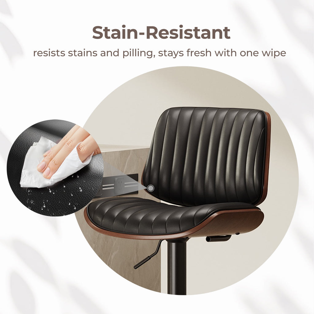EOP Adjustable Swivel Bar Stools Single Piece Faux Leather Upholstered Counter Height Chairs with Back Dining Barstools for Kitchen Island, Black