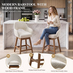 EOP Modern Swivel Bar Stools Set of 2, 25" Upholstered Counter Height Bar Stools with Wood Legs & Curved Back, Mid Century Bar Chairs for Kitchen Island Pub, Beige