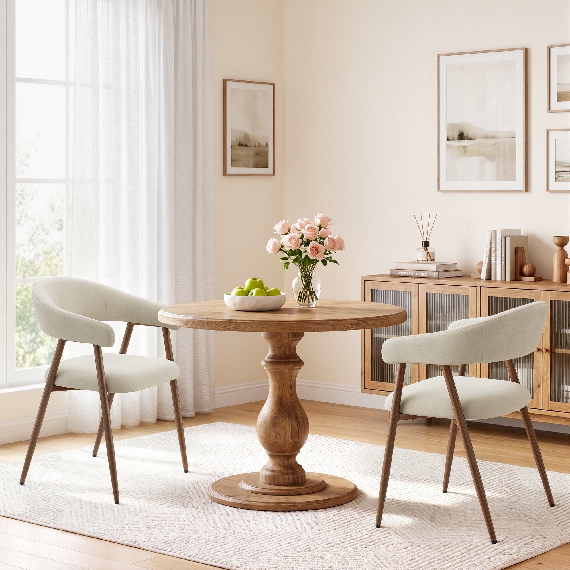 EOP Modern Linen Fabric Dining Chairs Set of 2, Upholstered Kitchen Chair with Metal Leg for Dining Room Restaurant, Beige