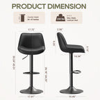 EOP Upholstered Bar Stool Set of 1, Adjustable Swivel Counter Height Bar Chair with Backrest, Modern PU Leather Counter Stool for Bar, Kitchen, Dining Room, Black