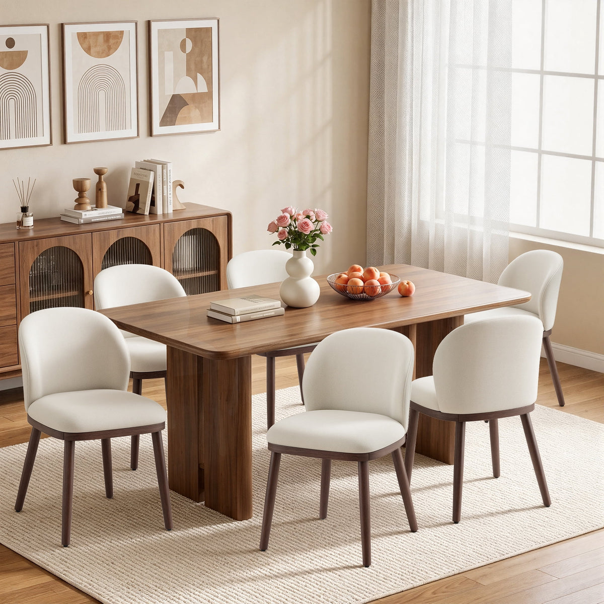 EOP Upholstered Dining Chairs Set of 2, Modern Fabric Dining Side Chairs with Wood Legs & Wing Backrest, for Dining Room Living Room Bedroom, Beige