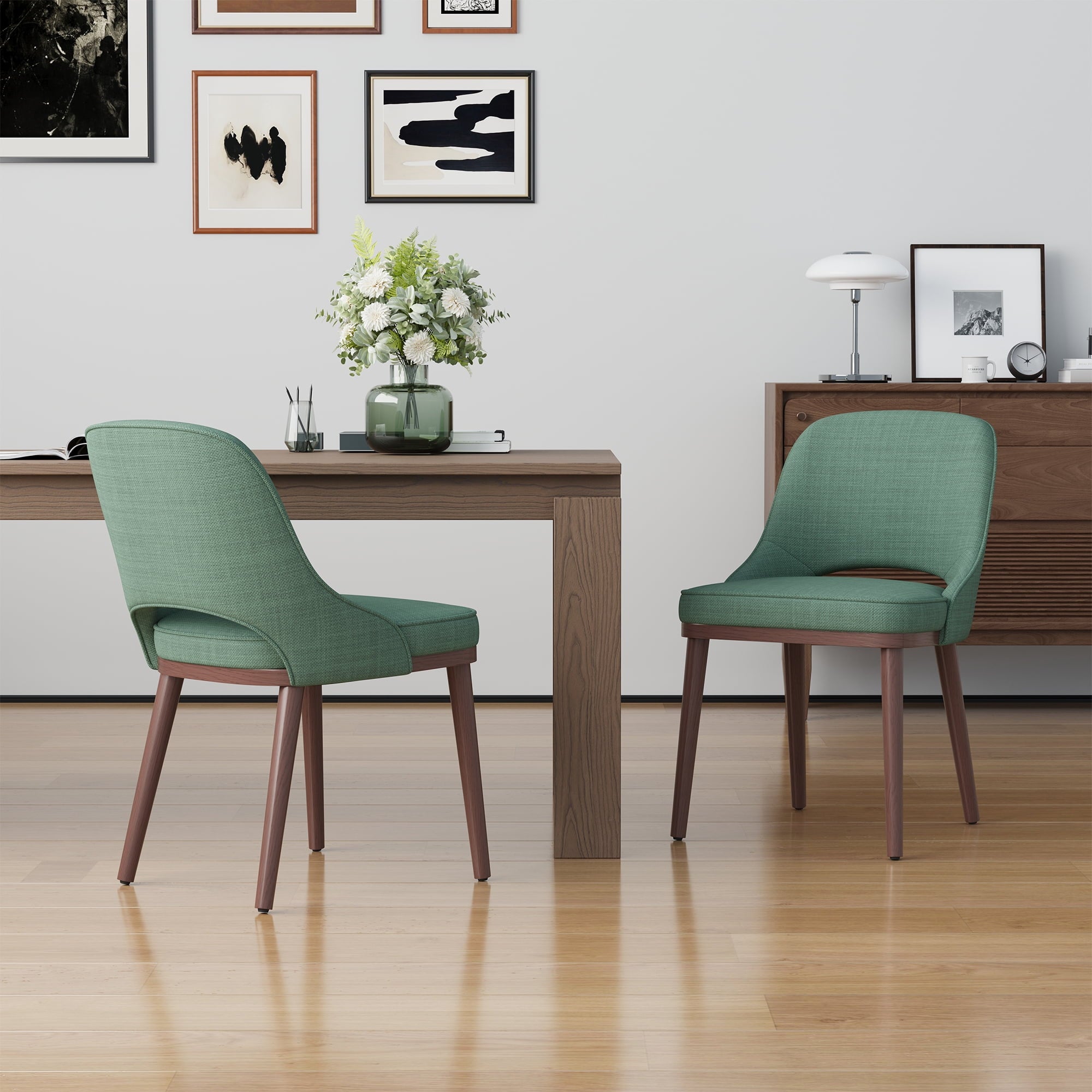 EOP Dining Chairs Set of 2, Upholstered Dining Side Chairs with Solid Rubber Wood Legs and Backrest, Modern Soft Chairs for Kitchen Dining Room Living Room, Green