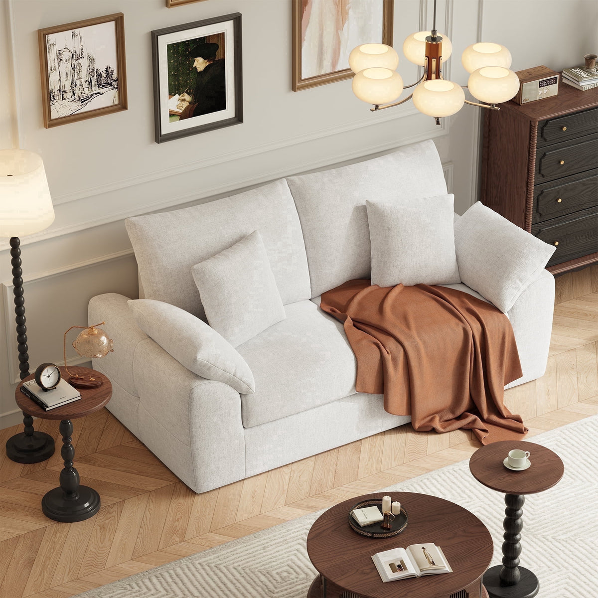 EOP 76" Wide Loveseat Sofa, 2-Seater Sofa with 4 Pillows, Upholstered Sofa Couch for Living Room and Small Spaces, Beige