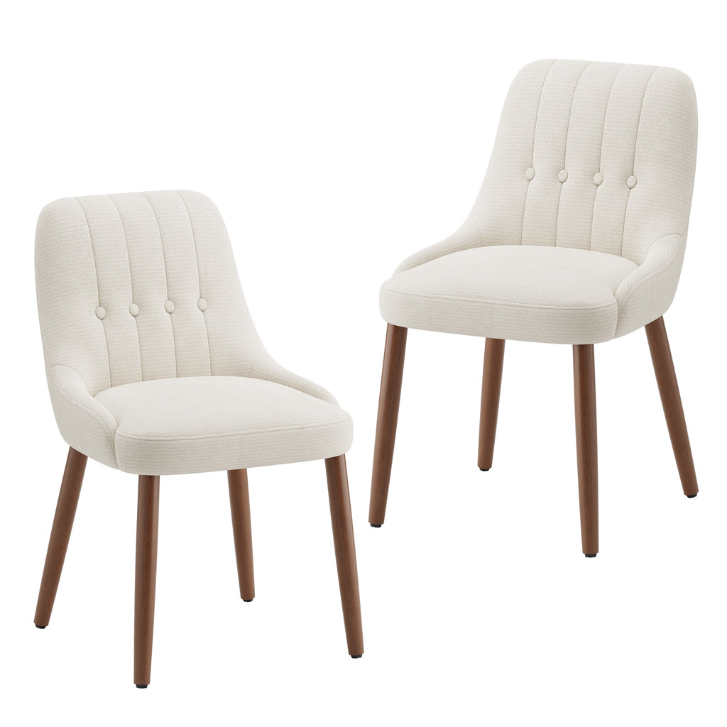 EOP Wooden Dining Chairs Set of 2, Modern Tufted Button Kitchen Chairs with Solid Wood Legs, Upholstered Fabric Dining Room Chairs for Living Room Bedroom, Beige