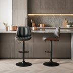 EOP Adjustable Swivel Bar Stools Single Piece Faux Leather Upholstered Counter Height Chairs with Back Dining Barstools for Kitchen Island, Black