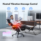 EOP Massage Big and Tall Office Chair with Heat and 4 Vibration Points, Executive Desk Chair with Adjustable Footrest, Black