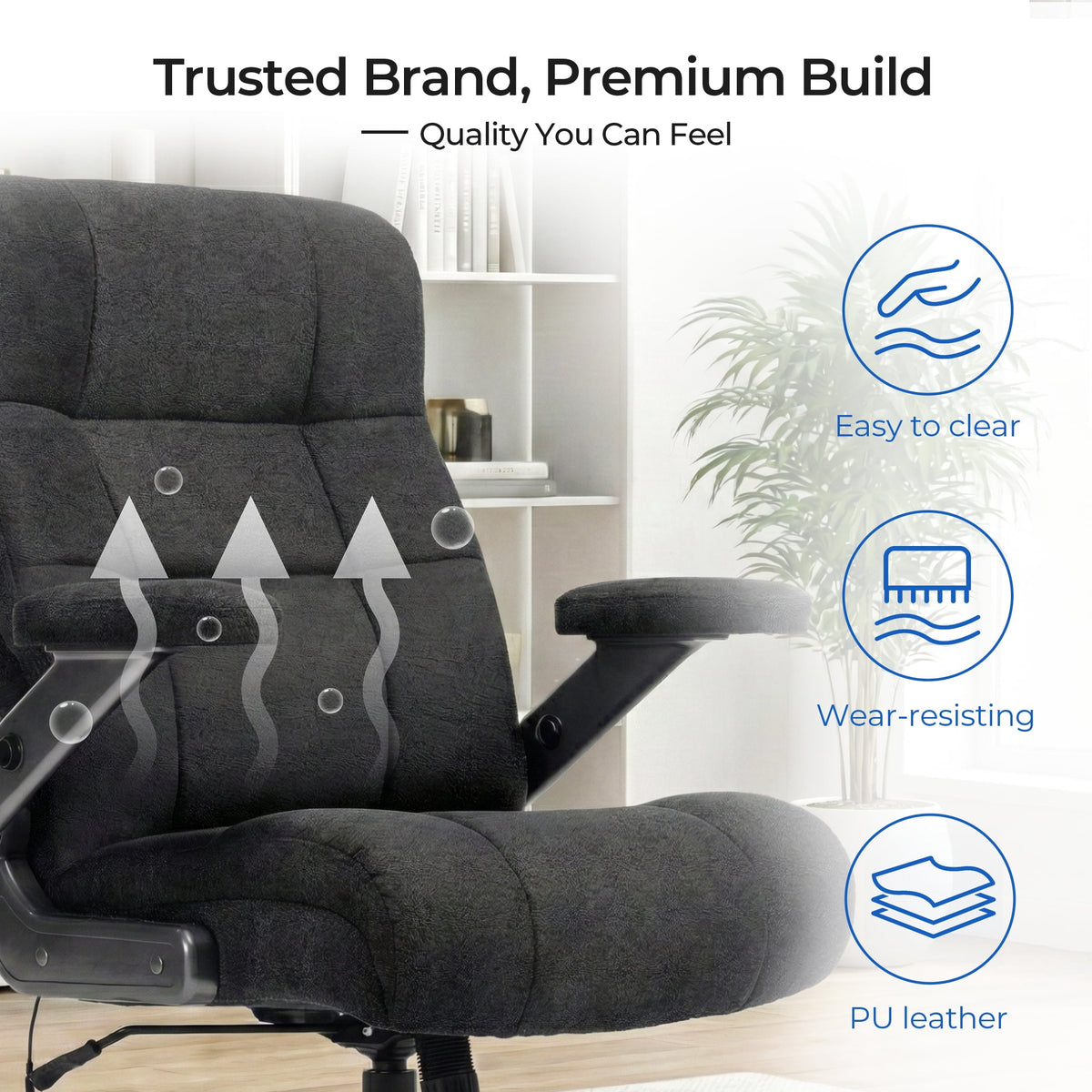 EOP Big and Tall Executive Office Chair 400lbs, High Back Ergonomic Desk Chair with Heat & Kneading Massage, Flip-Up Armrests, Black