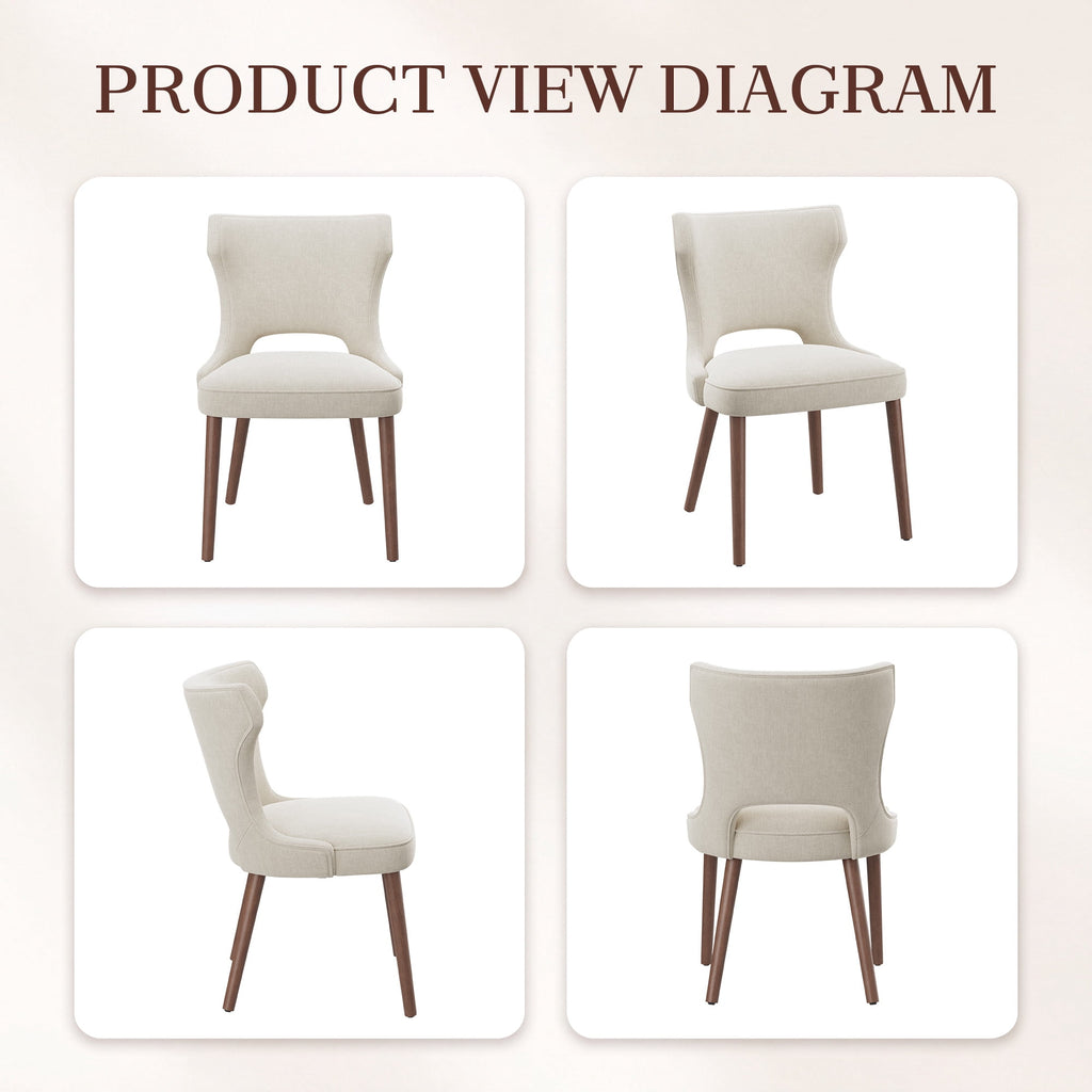 EOP Modern Fabric Upholstered Dining Chairs Set of 2, Wingback Dining Side Chairs with Solid Wood Legs, Farmhouse Dining Room Chairs for Dining Kitchen Living Room, Beige