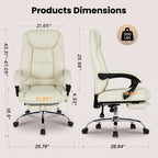 EOP Massage Faux Leather Desk Chair with Footrest High Back Office Chair Computer Reclining, Beige