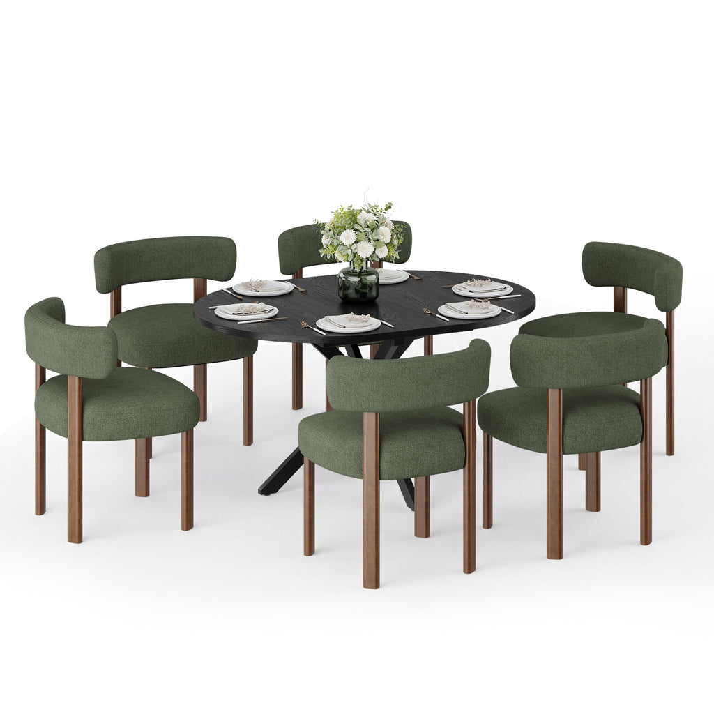 EOP 7-Piece Dining Set with Expandable 43″- 59″ Dining Table and 6 Upholstered Chairs for Small Spaces Small Home Kitchen Apartment, Black Table with Green Chairs