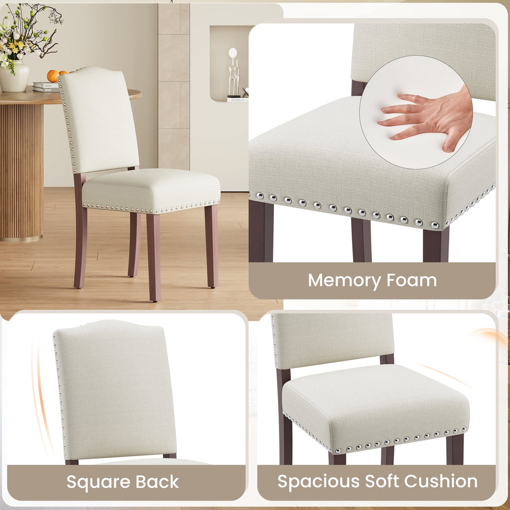 EOP Mid-Century Modern Upholstered Dining Chairs Set of 2, Farmhouse Fabric Kitchen & Dining Room Chairs with Extra Padded Seat, Ideal for Living Room, Restaurant, Beige