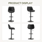 EOP Upholstered Bar Stool Set of 1, Adjustable Swivel Counter Height Bar Chair with Backrest, Modern PU Leather Counter Stool for Bar, Kitchen, Dining Room, Black