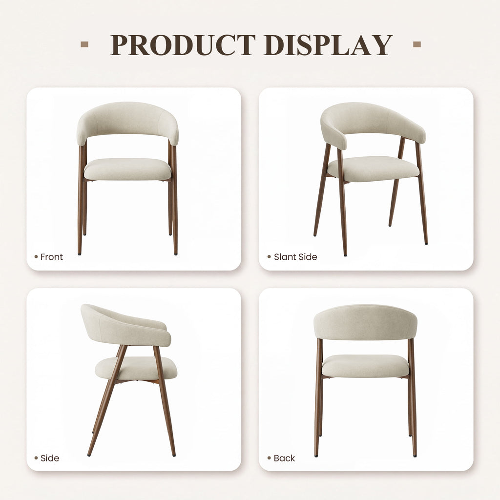 EOP Modern Linen Fabric Dining Chairs Set of 2, Upholstered Kitchen Chair with Metal Leg for Dining Room Restaurant, Beige