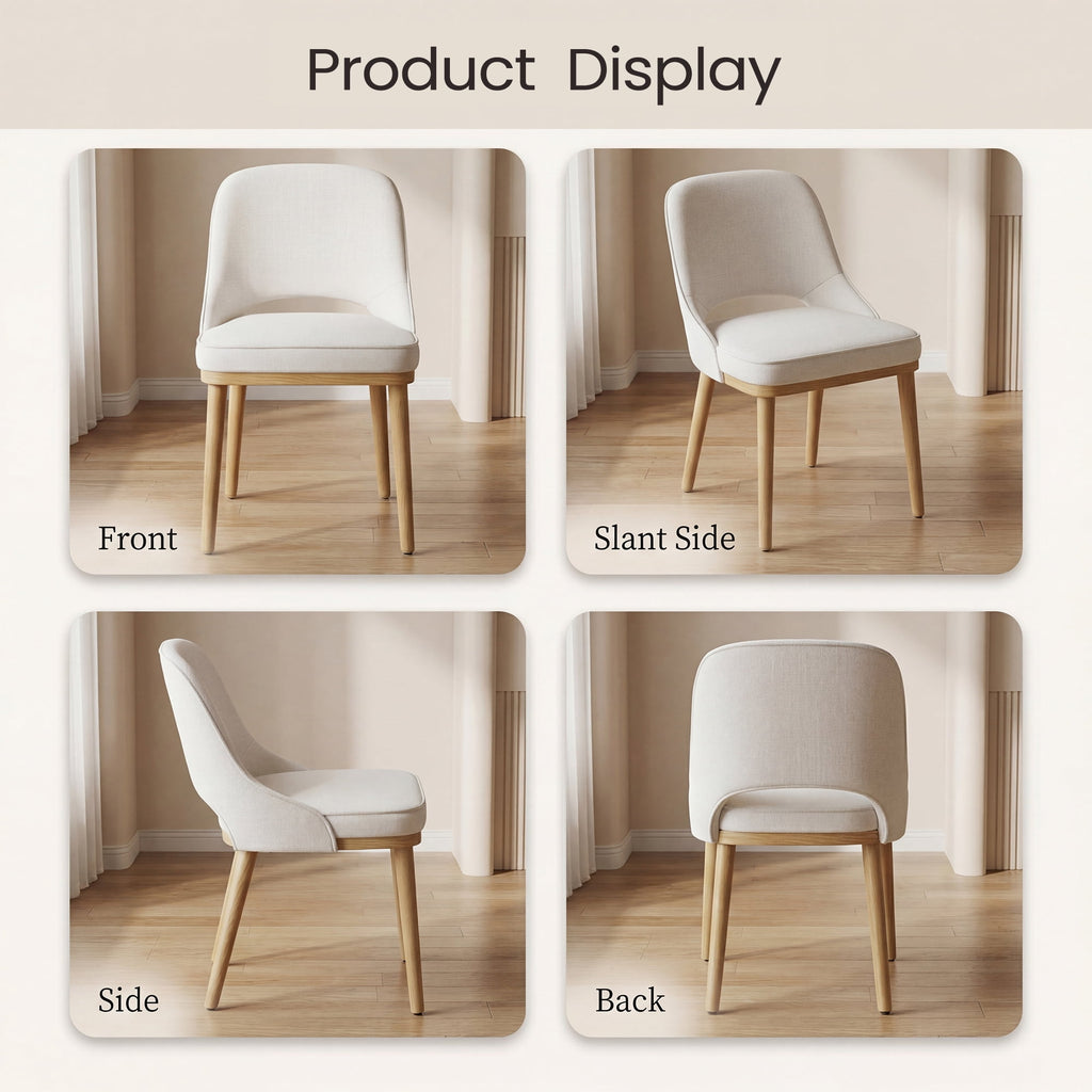 EOP Modern Dining Chairs Set of 2, Upholstered Dining Side Chairs with Solid Rubber Wood Legs, Open Back Design, Pet-Friendly Scratch-Resistant, Kitchen Dining Room Living Room Chairs, Beige