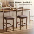 EOP Wood Bar Stools, PU Leather Upholstered Bar Chairs with Slat Back, Count Height Barstools with Footrest for Kitchen Island