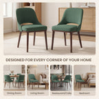 EOP Dining Chairs Set of 2, Upholstered Dining Side Chairs with Solid Rubber Wood Legs and Backrest, Modern Soft Chairs for Kitchen Dining Room Living Room, Green