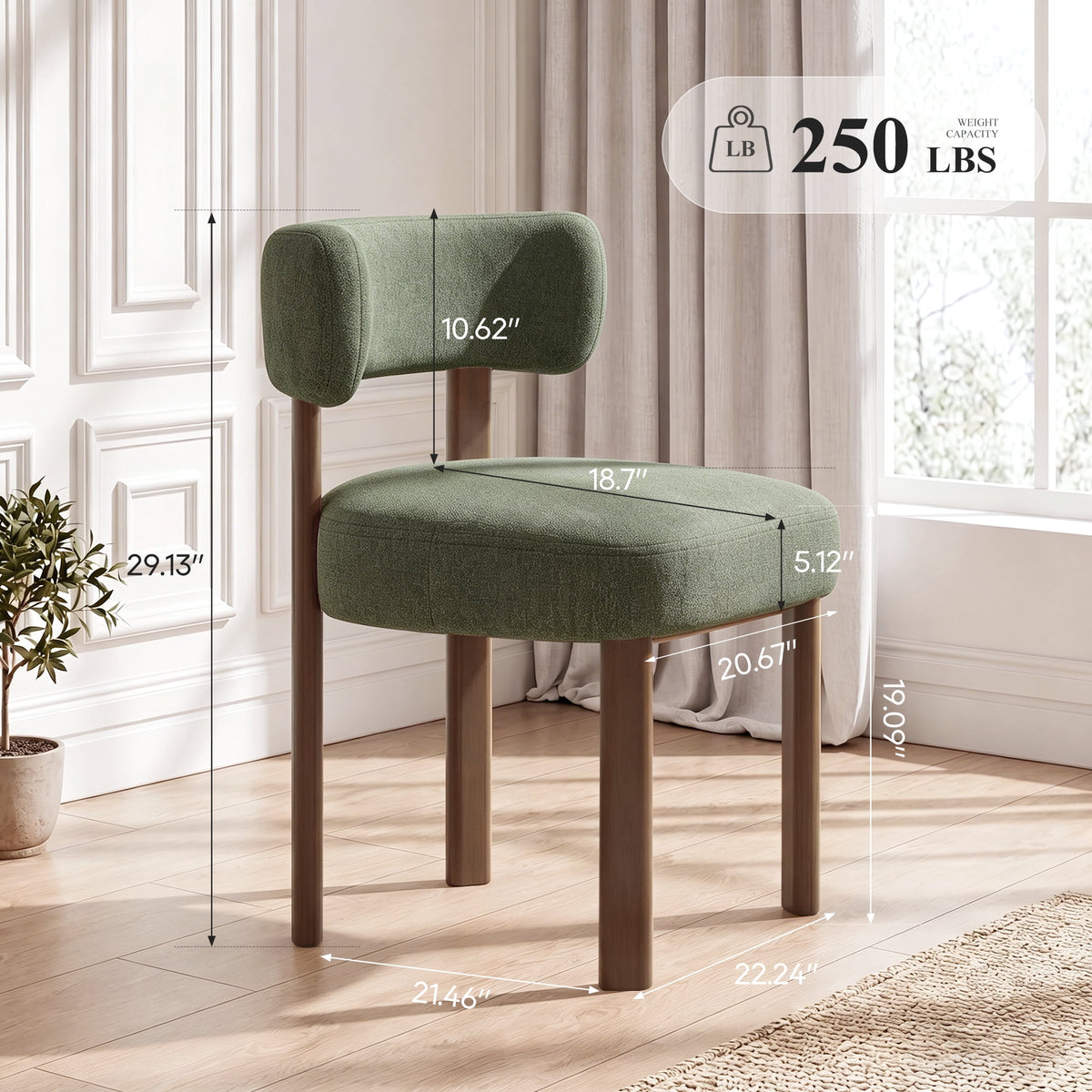Upholstered Dining Chairs Set of 4, Mid Century Modern Dining Room Chairs, Farmhouse Wooden Chairs with Ergonomic Curved Backrest for Kitchen Dining Vanity